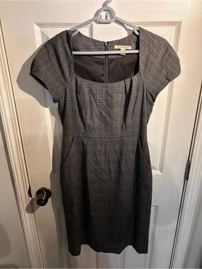 Banana Republic Gray Plaid Midi Dress